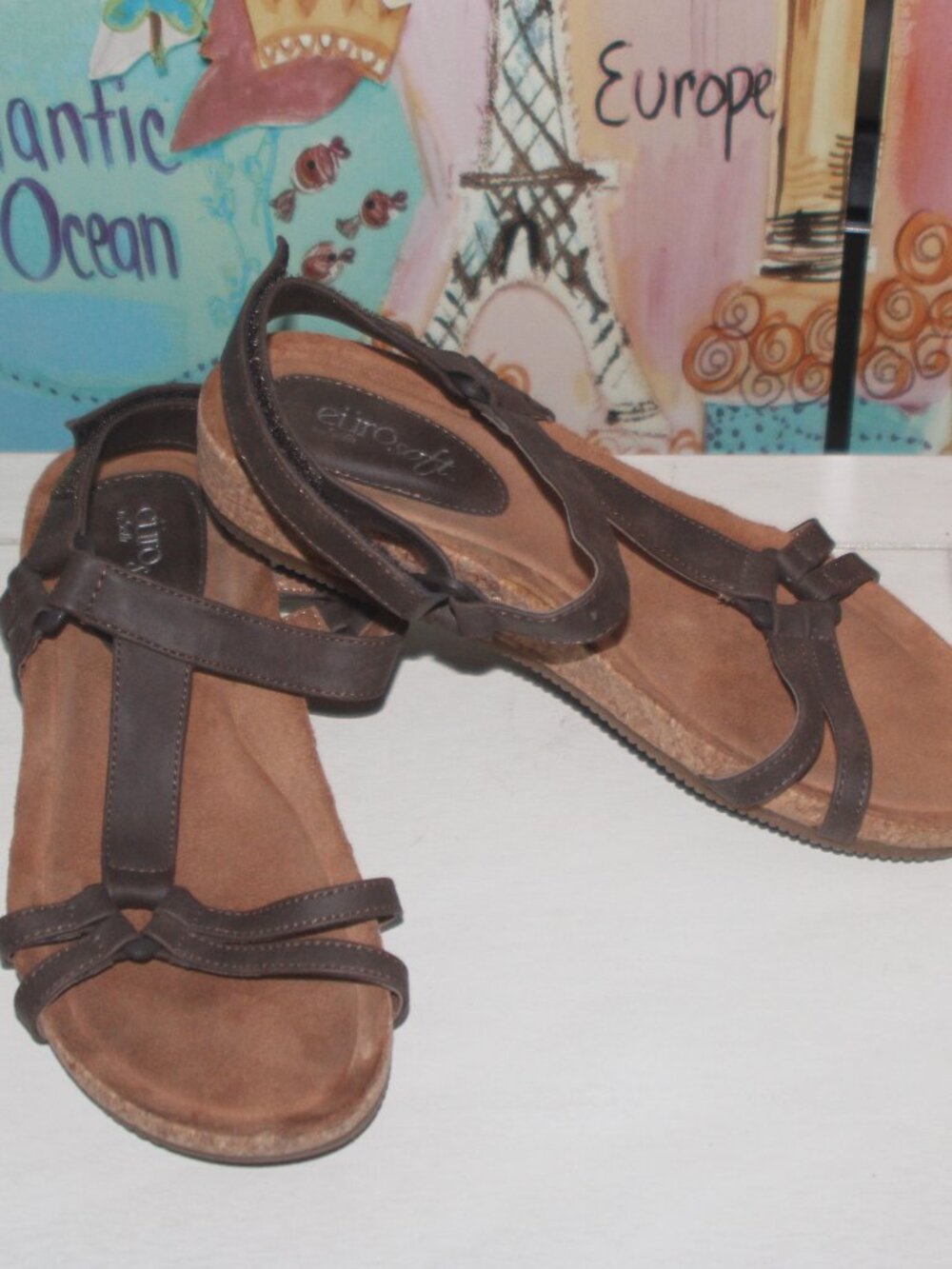 10a EC LADIES EURO SOFT STRAPPY SANDALS - 7 1/2 - BROWN